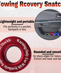 Heavy Duty Winch Snatch Recovery Ring 66,000 Lbs Break Strength Snatch Block Ring For Soft Shackle And Synthetic Rope Compatible With ATV UTV SUV Truck Off Road Vehicles Red with text about weight and storage features