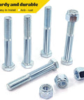 8 Pack Grade 2 Beefy Shear Bolts With Nylock Nuts for Rotary Cutters and Tractors, showing bolts and nuts close-up.