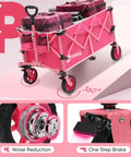 Pink Collapsible Wagon With Heavy Duty Frame 330 Lb Capacity Big All Terrain Wheels And Large 29 In L X 18 In W X 14 In H Storage