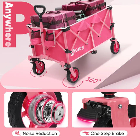 Pink Collapsible Wagon With Heavy Duty Frame 330 Lb Capacity Big All Terrain Wheels And Large 29 In L X 18 In W X 14 In H Storage