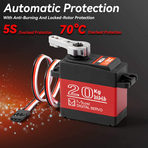 20Kg Digital RC Servo Motor With Metal Gear Waterproof High Torque For One Eighth And One Tenth Scale RC Cars And Robots DS3218 270 Degree Control Aluminum Gear With Double Ball Bearings Ultra Reliable Performance, black and red housing