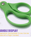 Green handle detail of 12 Pack 5 Inch Kids Safety Scissors With Blunt Tip for school and home use