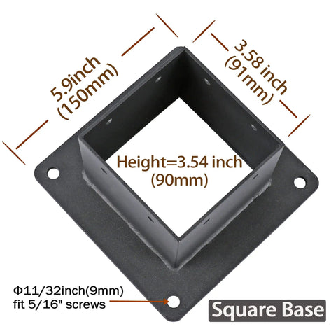 Stainless Steel Flange Anchor Base For 4x4 Deck Posts With Screws Black Finish 3.5 By 3.5 Inch Inner Size Heavy Duty Post