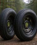 Pair Of 4.80-12 Trailer Tires On 12 X 4 Rim, 5 Lug On 4.5 Inch Bolt Pattern, Load Range C 6PR, M Speed Rating, 990 Lb Capacity Per Tire