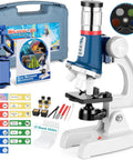 Hands On Kids Microscope Kit With 100X To 1200X Magnification Metal Body LED Light Carrying Case, 58 Piece STEM Science Toy