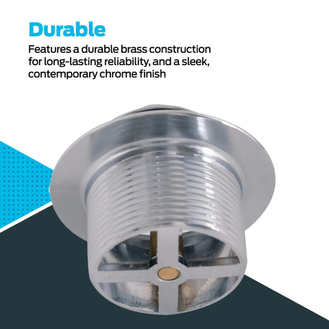 Lift-N-Turn Bath Drain Assembly Kit Chrome Plated Brass Construction No-Fuss Stopper Replacement showing threaded drain component