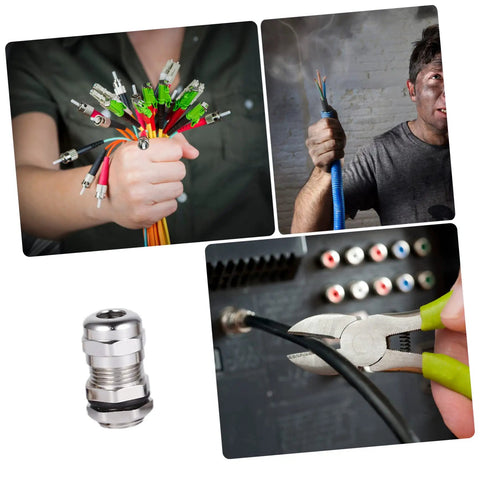 Collage featuring 5 Pack Waterproof Cable Glands Joint Kit For Wire Sealing Durable Metal Glands For Wire Fixing And Easy Install