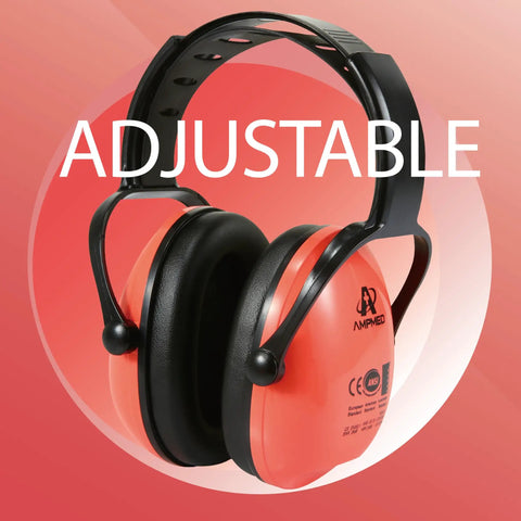Kid Safe Noise Reduction Ear Muffs With Plush Cushions For Toddlers, Kids And Teens, Coral color, adjustable headband, side view