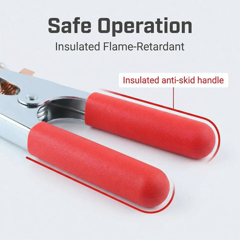 Beefy 500 Amp Heavy Duty Welding Ground Clamp with insulated flame-retardant anti-skid handle for arc MIG and stick welders.