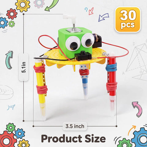 30 Pcs Doodling Robot Building Kits For Kids 8 To 12, Hands On STEM Toy Set For Classroom Activities And Club Projects, Educational Robotics DIY Project, Great For Science Experiments And Group Learning, assembled doodling robot, 5.1 in size, plastic