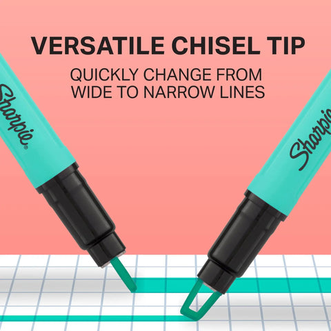 Clear View Highlighter Sticks With Chisel Tip, Assorted Fluorescent Colors, demonstrating versatile chisel tip on grid.