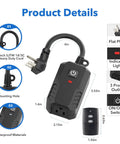 Outdoor Remote Control Outlet Plug Weatherproof Wireless Switch for Patio and Garden, 6 Inch Cord, product details