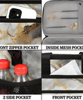 Insulated Picnic Backpack Lunch Bag For Women And Men, Large Portable Cooler Tote, Marble Pattern showing pockets with items