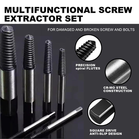 6 Piece Screw Extractor Set Made From 35CrMo Steel With Spiral Groove For Maximum Grip On Broken, Stripped, Dropped Screws