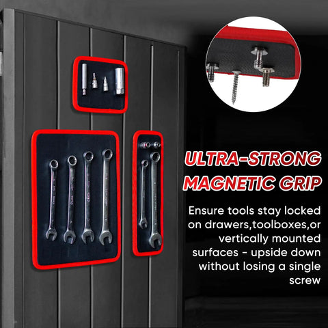 Magnetic Tool Mat Set With Wristband, Magnetic Pickup Tool And Inspection Mirror All In One Workshop Organizer For Garage Auto Repair And DIY Projects