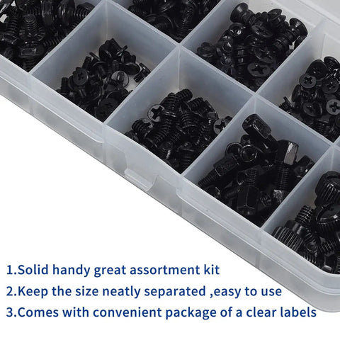400Pcs Computer Screws And Standoffs Kit For Universal Motherboard HDD SSD Hard Drive Fan Power Supply Graphics Card And PC Case Mounts For DIY PC Build And Repair shown in a clear plastic organizer