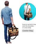 Person carrying Desert Cowboy Insulated Lunch Bag With Shoulder Strap Reusable Cooler Lunch Box, tear-resistant, 15L capacity