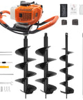 Gas Powered Post Hole Digger Auger With 62CC Engine And 2 Stroke Power Includes 6 Inch And 8 Inch Drill Bits Plus 1 Extension Rod