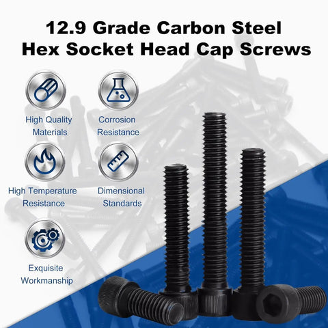 2Pcs Heavy Duty M16 X 120Mm Hex Socket Head Cap Screws Bolts, 12.9 Grade Carbon Steel Allen Drive fasteners in black finish.