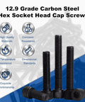 Top Shelf M2 X 6MM Hex Socket Head Cap Screws 200 Piece Set 12.9 Grade Carbon Steel, showing features like corrosion resistance and high quality.
