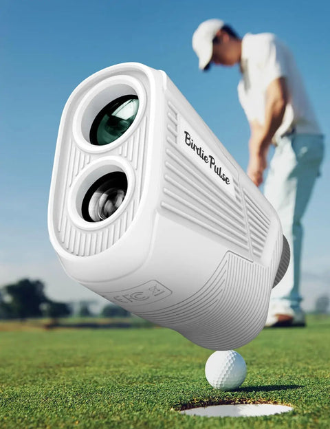 Pro Grade Golf Rangefinder With Slope And Magnetic Mount, 1300 Yard Range, Flag Lock Vibration near golfer on green