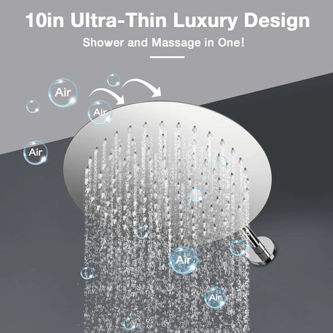 Rainfall Shower System With 10 Inch Handheld, 3 Modes, Pressure Balance Valve, Full Shower Head Kit in use, showing rainfall spray