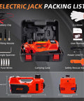 STANDTALL 12V orange electric car jack in carrying case with tire inflator and included accessories (gloves, manual)
