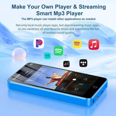 Jam Packed 80GB MP3 Player With Bluetooth And WiFi, 4.0 Inch Screen displaying music apps and streaming services icons