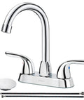 Two Handle Centerset Bathroom Faucet With High Arc Stainless Steel Spout Deck Plate And Pop Up Drain For 3 Hole Install Chrome Finish Durable Ceramic Disc Cartridge Low Lead Nylon Braided Supply Lines Easy Install