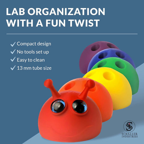 Rainbow Caterpillar Test Tube Rack For 16mm Tubes That Holds 15 Blood Tubes, Fun Rotating Design, colorful lab organizer