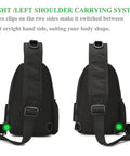 Compact Fishing Sling Bag With Rod Holder And Tackle Storage Water Resistant Nylon Crossbody Pack back view straps black