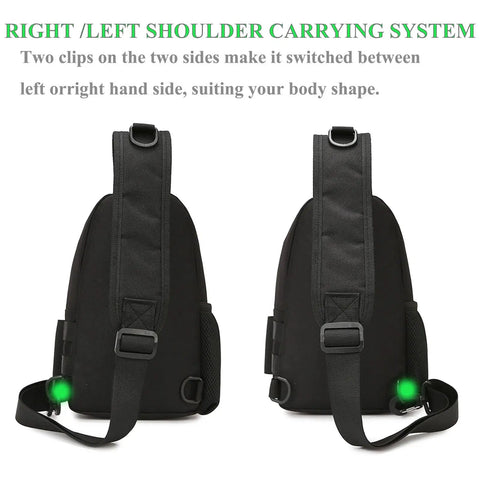 Compact Fishing Sling Bag With Rod Holder And Tackle Storage Water Resistant Nylon Crossbody Pack back view straps black
