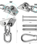 Beefy 360 Degree Swivel Hammock Hanging Kit With Stainless Steel Hooks, 1200 Lb Capacity, dimensions and parts detailed