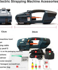Pro Grade Electric Handheld Strapping Machine 4000 Mah Battery Portable Auto Fusion Welding Tool components and accessories displayed.