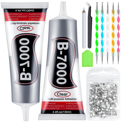 Clear B7000 Glue Rhinestone Tool Kit For Crafts And Jewelry Making With Two 130Ml Bottles Of Glue Diamond Crystals And Bling Ready Tools