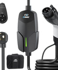 Level 2 EV Charger 32Amp 7.68kW Portable Home Charger With 25Ft Cable NEMA 14-50 Plug IP66 Waterproof 240V Fast Charging For All J1772 EVs Great For Home Or On The Go shown with components.