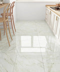 Beige Marble Peel And Stick Vinyl Flooring 12x12 Self Adhesive Tiles Waterproof And Removable in modern kitchen setting