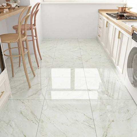 Beige Marble Peel And Stick Vinyl Flooring 12x12 Self Adhesive Tiles Waterproof And Removable in modern kitchen setting