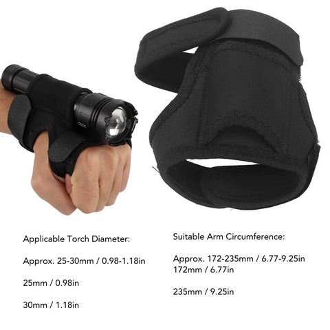 Wrist Flashlight Holster For Diving And Underwater Exploration with durable nylon, fits 25-30 mm flashlights on 172-235 mm arm