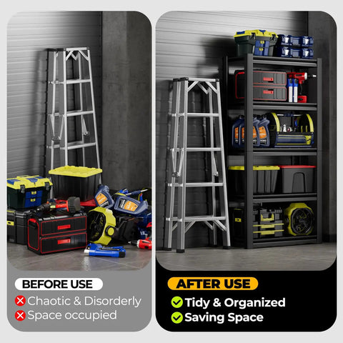Heavy Duty 5 Tier Garage Shelving Unit 72 Inch High Adjustable Metal Rack For Tools And Gear Pro DIY Storage, tidy garage before and after use