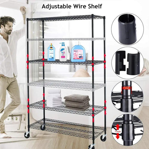 Heavy Duty Rolling Wire Shelving Unit Six Tier Adjustable Steel Storage Rack With Smooth Casters Commercial Grade NSF Certified Shop Ready Heavy Lifter Utility Shelf For Garage And Basement