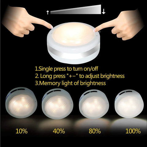 Brightness settings for Led Puck Lights With Remote Control No Wires Needed Stick On Under Cabinet Lights AAA Battery Powered