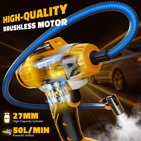 Close-up of the high-quality brushless motor in No Fuss Cordless Tire Inflator Workhorse with 50L/min airflow and 27mm cylinder.