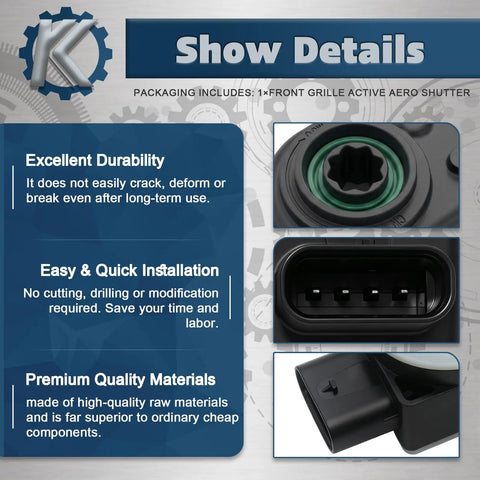 Direct Fit Replacement Grille Shutter Actuator Motor 84375398 straight swap for Chevy GMC Cadillac trucks showing durability and installation details.