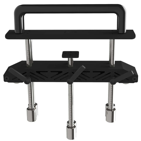 Front view of Three Station Edge Roller Bending Angle Tool, Pro Grade Workhorse for Sheet Metal, adjustable with handles visible