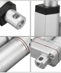 Straight Up Linear Actuator Motor Delivering 1000N Thrust Along 50Mm Travel close-up of aluminum shaft and joints.