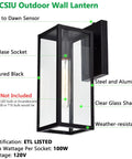 Dusk To Dawn Outdoor Wall Light Pair With Smart Sensor 14 And A Half Inch Modern Farmhouse Exterior Sconce in Industrial Black with Clear Glass E26 Base ETL Listed Energy Saving Porch Lights For House Garage Entryway; product features diagram.
