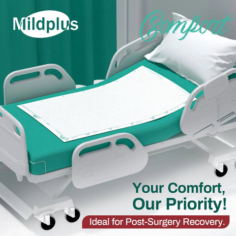 Heavy Duty Disposable Bed Pads 100 Count 30x36 Inch Ultra Absorbent Cloth Backed Incontinence Underpads on hospital bed