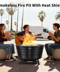 26 Point 5 Inch Smokeless Fire Pit With Stand For Outdoor Hangouts Portable Backyard Bonfire Pit For Patio Camping Includes Removable Ash Pan And Heat Shield Stainless Steel Wood Burning Design with people gathered around