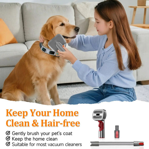 Woman using Deshedding Grooming Attachment Kit For Dyson V15 V11 V10 V8 V7 Dogs And Cats Deshedding Brush Set on a dog